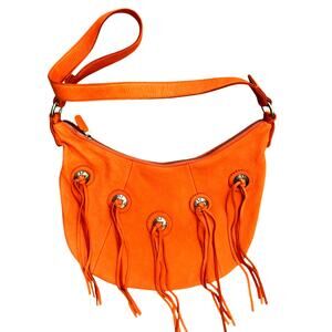 RARE Ralph Lauren Large Orange Western Fringed Hobo Shoulder Bag